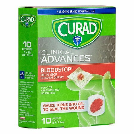 CURAD Bloodstop Hemostat Gauze Pad, 1 in. x 1 in. 10PK CUR0055RBH